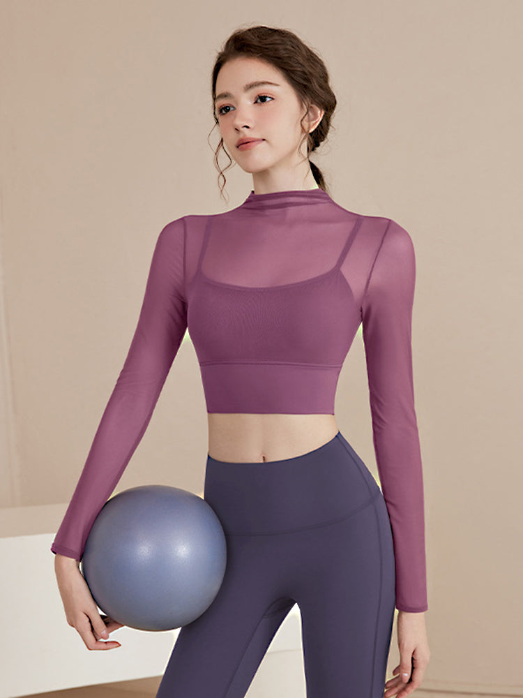 オーガンジー レイヤード パッド付き ロングスリーブ