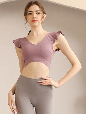 フリル袖トップス 美背スポーツ半袖