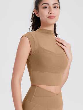 メッシュ 通気性 フェイクレイヤード パッド付き ブラトップ