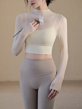 オーガンジー レイヤード パッド付き ロングスリーブ