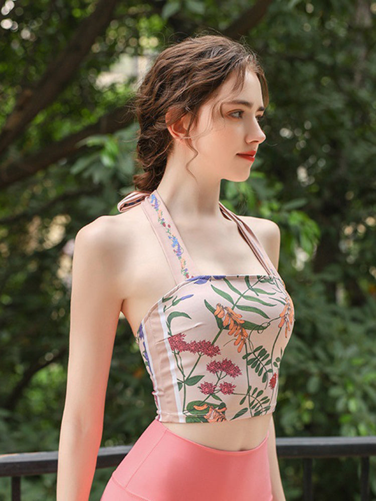 ホルターネック　花柄ブラトップ