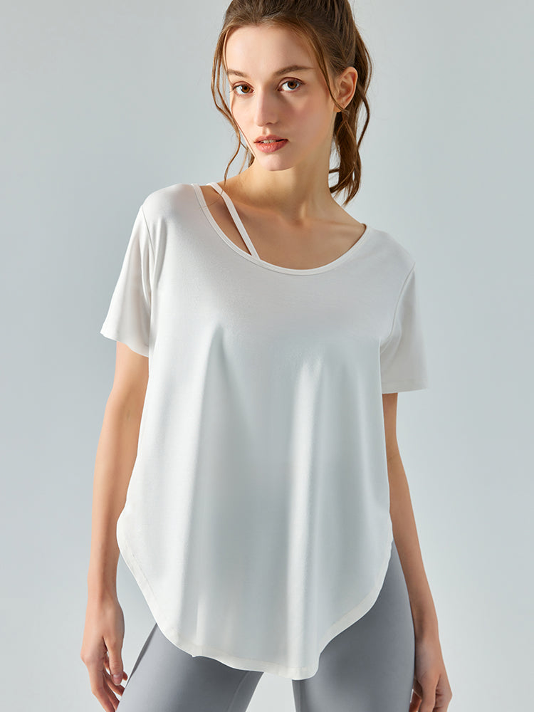 ランドヘム 半袖 ゆったり 体型カバー ロングTシャツ