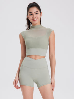 メッシュ 通気性 フェイクレイヤード パッド付き ブラトップ