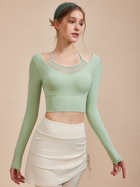 メッシュ切り替え フェイクレイヤード ブラトップ 長袖