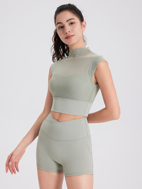 メッシュ 通気性 フェイクレイヤード パッド付き ブラトップ