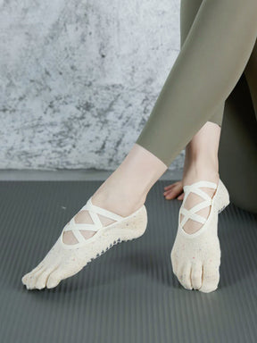 ヨガ ソックス 五本指 クロスデザイン 滑り止め付き