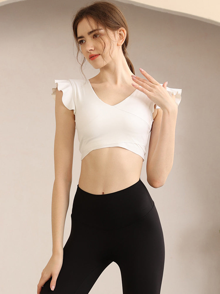 フリル袖トップス 美背スポーツ半袖