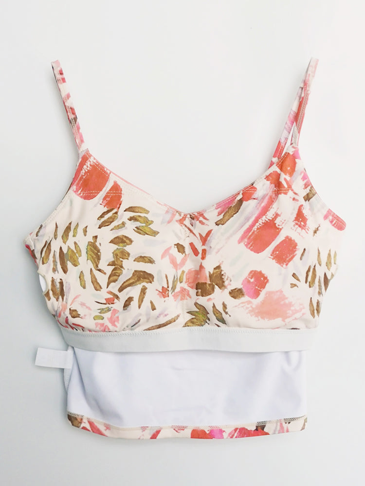 Vネック 花柄キャミソール パッド付き