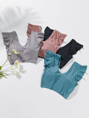 フリル袖トップス 美背スポーツ半袖