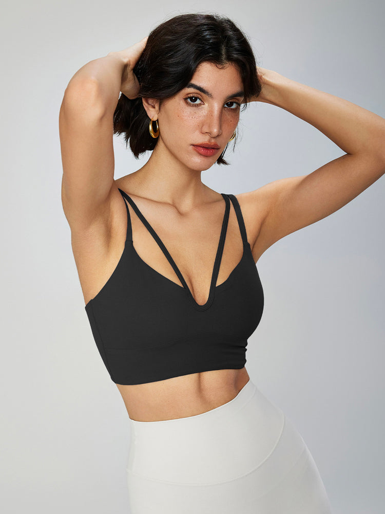 Vネック ダブルストラップ スポーツブラ