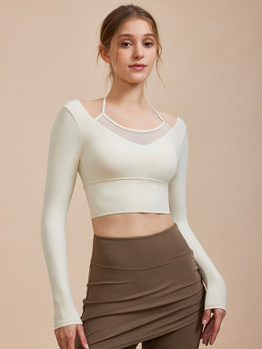 メッシュ切り替え フェイクレイヤード ブラトップ 長袖