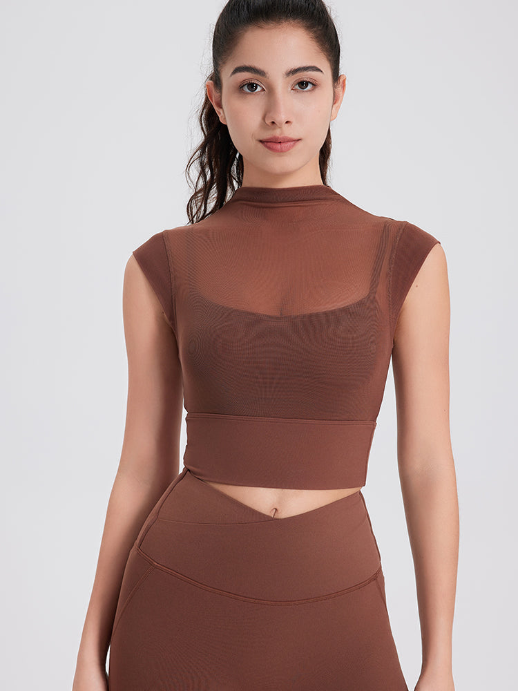 メッシュ 通気性 フェイクレイヤード パッド付き ブラトップ