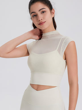 メッシュ 通気性 フェイクレイヤード パッド付き ブラトップ