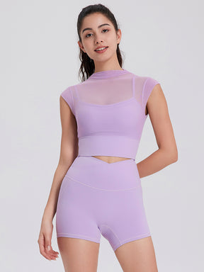 メッシュ 通気性 フェイクレイヤード パッド付き ブラトップ