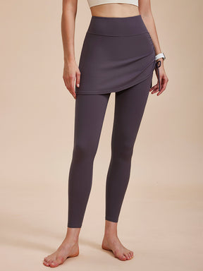 2in1 スカート付きレギンス ドローストリング ハイウエスト レギンス