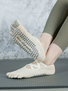 ヨガ ソックス 五本指 クロスデザイン 滑り止め付き