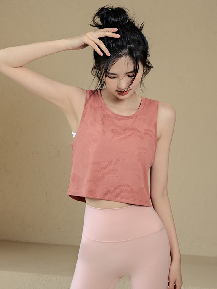 タンクトップ 迷彩柄 クロップド丈 通気