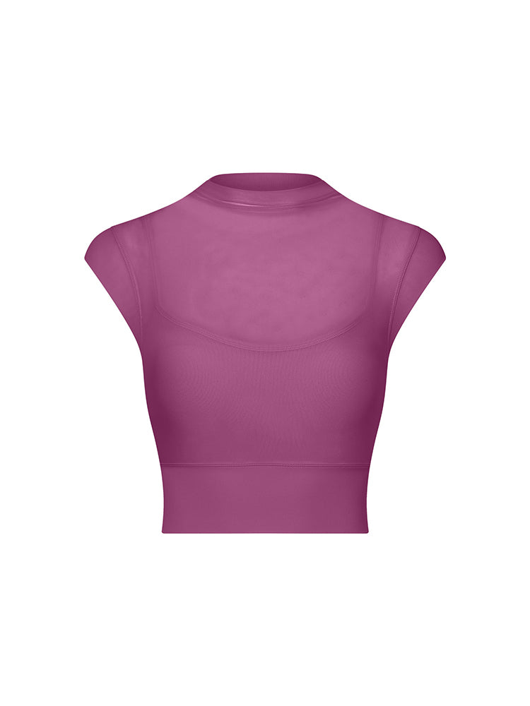 メッシュ 通気性 フェイクレイヤード パッド付き ブラトップ