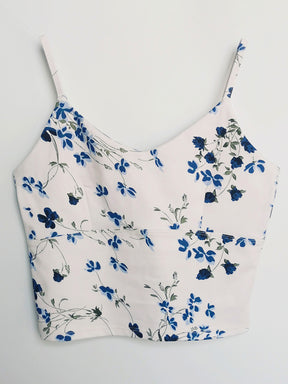 Vネック 花柄キャミソール パッド付き