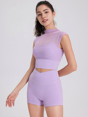 メッシュ 通気性 フェイクレイヤード パッド付き ブラトップ