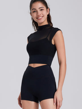 メッシュ 通気性 フェイクレイヤード パッド付き ブラトップ