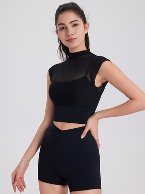 メッシュ 通気性 フェイクレイヤード パッド付き ブラトップ