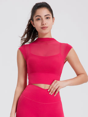 メッシュ 通気性 フェイクレイヤード パッド付き ブラトップ