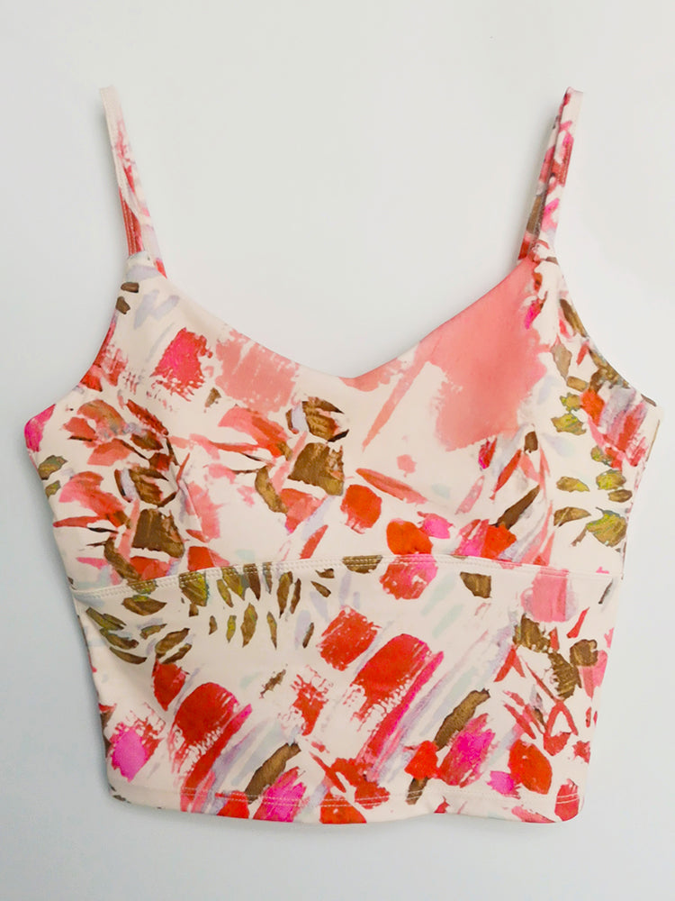 Vネック 花柄キャミソール パッド付き