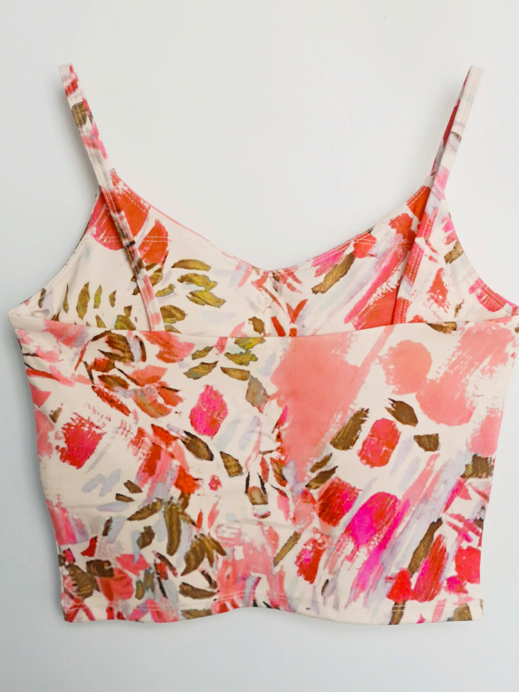 Vネック 花柄キャミソール パッド付き