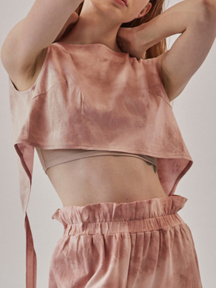 タイダイ柄 タンクトップ 前後2way 裾リボン結び