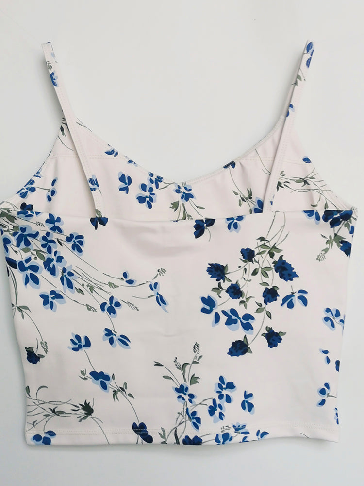 Vネック 花柄キャミソール パッド付き