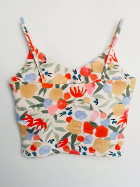 Vネック 花柄キャミソール パッド付き