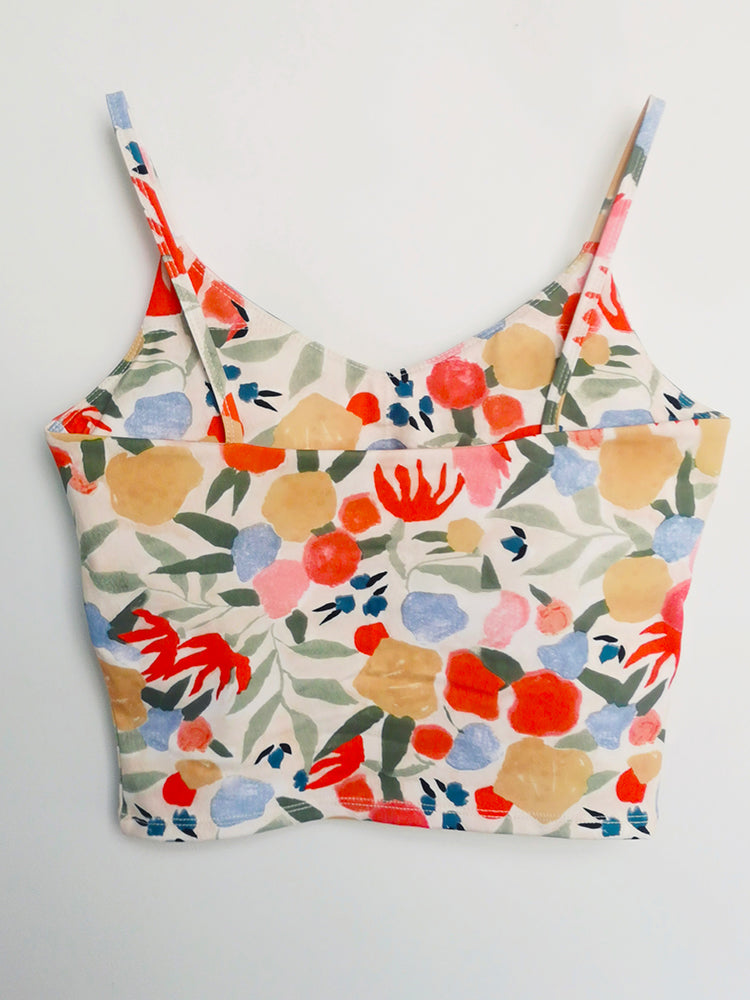 Vネック 花柄キャミソール パッド付き