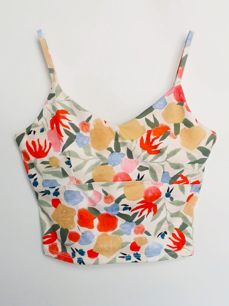 Vネック 花柄キャミソール パッド付き