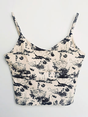 Vネック 花柄キャミソール パッド付き