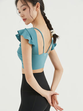 フリル袖トップス 美背スポーツ半袖