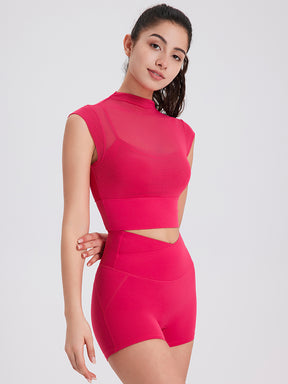 メッシュ 通気性 フェイクレイヤード パッド付き ブラトップ