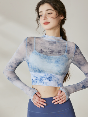 タイダイ柄 オーガンジー ハイネック長袖 　