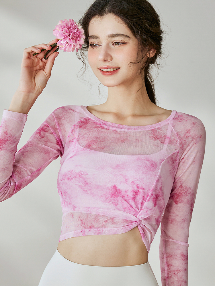 タイダイ柄 オーガンジー 長袖+スポーツブラ 2枚セット