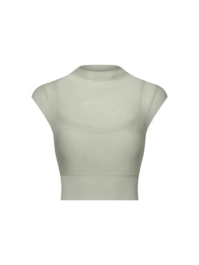 メッシュ 通気性 フェイクレイヤード パッド付き ブラトップ