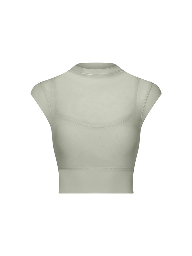 メッシュ 通気性 フェイクレイヤード パッド付き ブラトップ