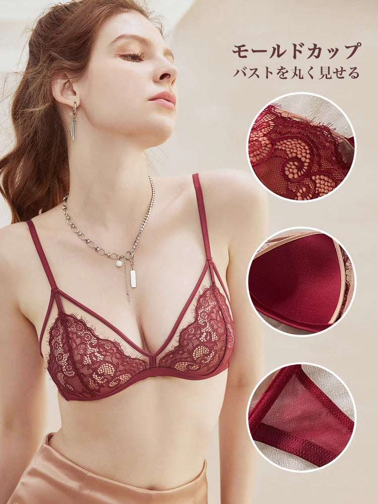 LIKEWILLOW 総レース ノンワイヤー通気ブラ&ショーツ