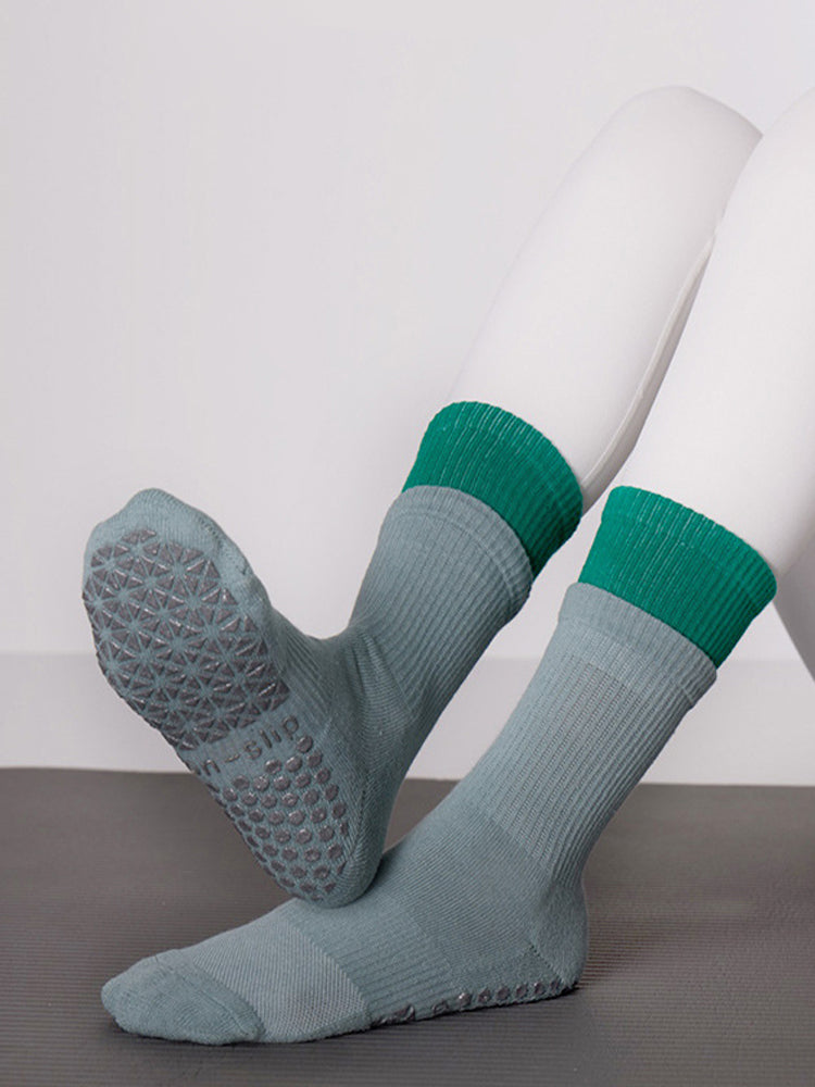 配色 ヨガ クルーソックス 滑り止め付き