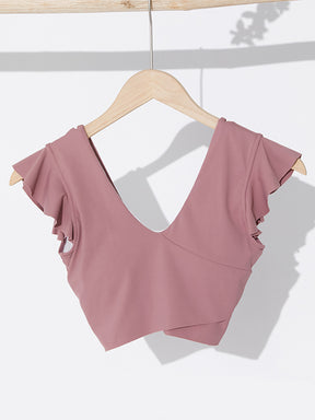 フリル袖トップス 美背スポーツ半袖