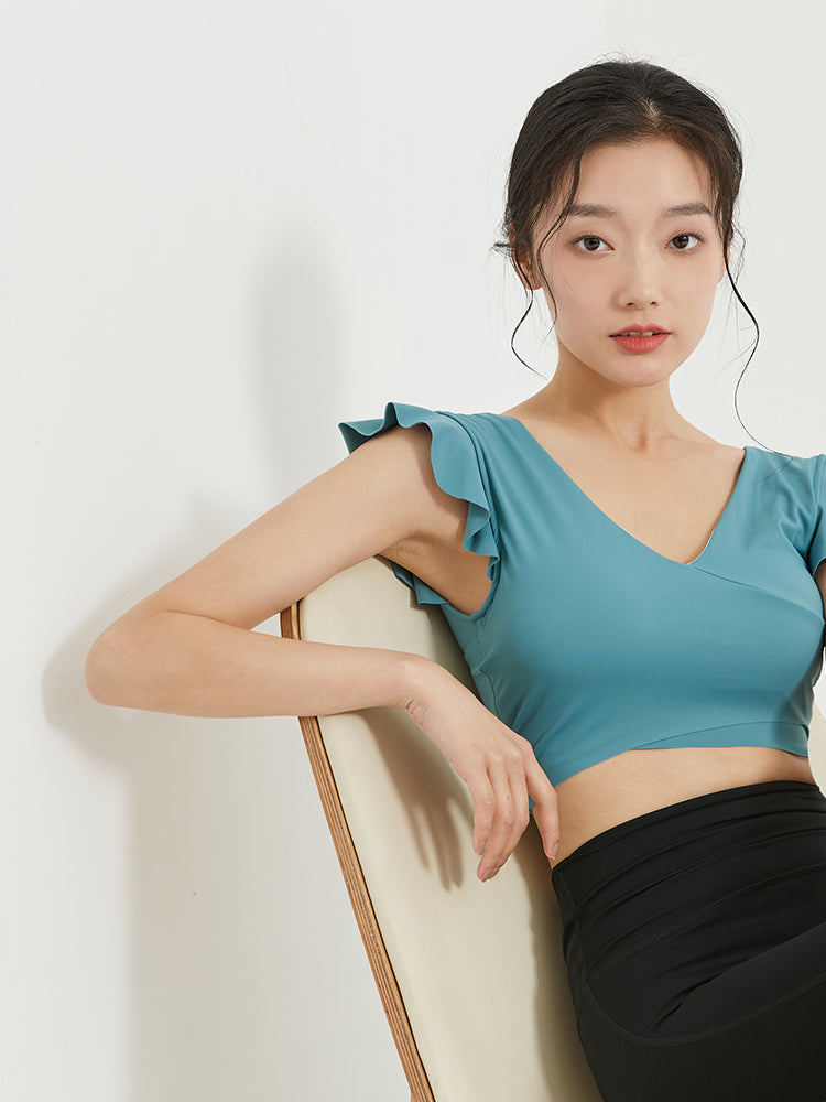 フリル袖トップス 美背スポーツ半袖