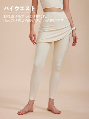 2in1 スカート付きレギンス ドローストリング ハイウエスト レギンス