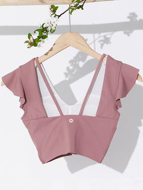 フリル袖トップス 美背スポーツ半袖