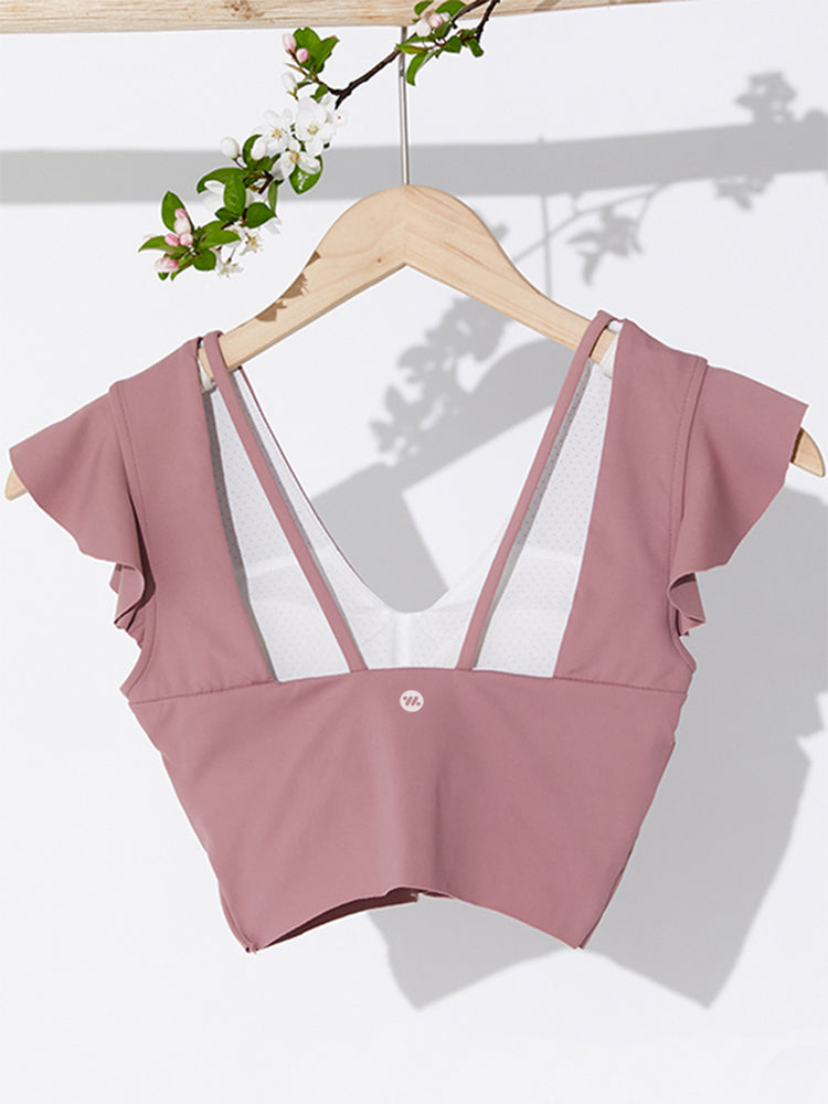 フリル袖トップス 美背スポーツ半袖